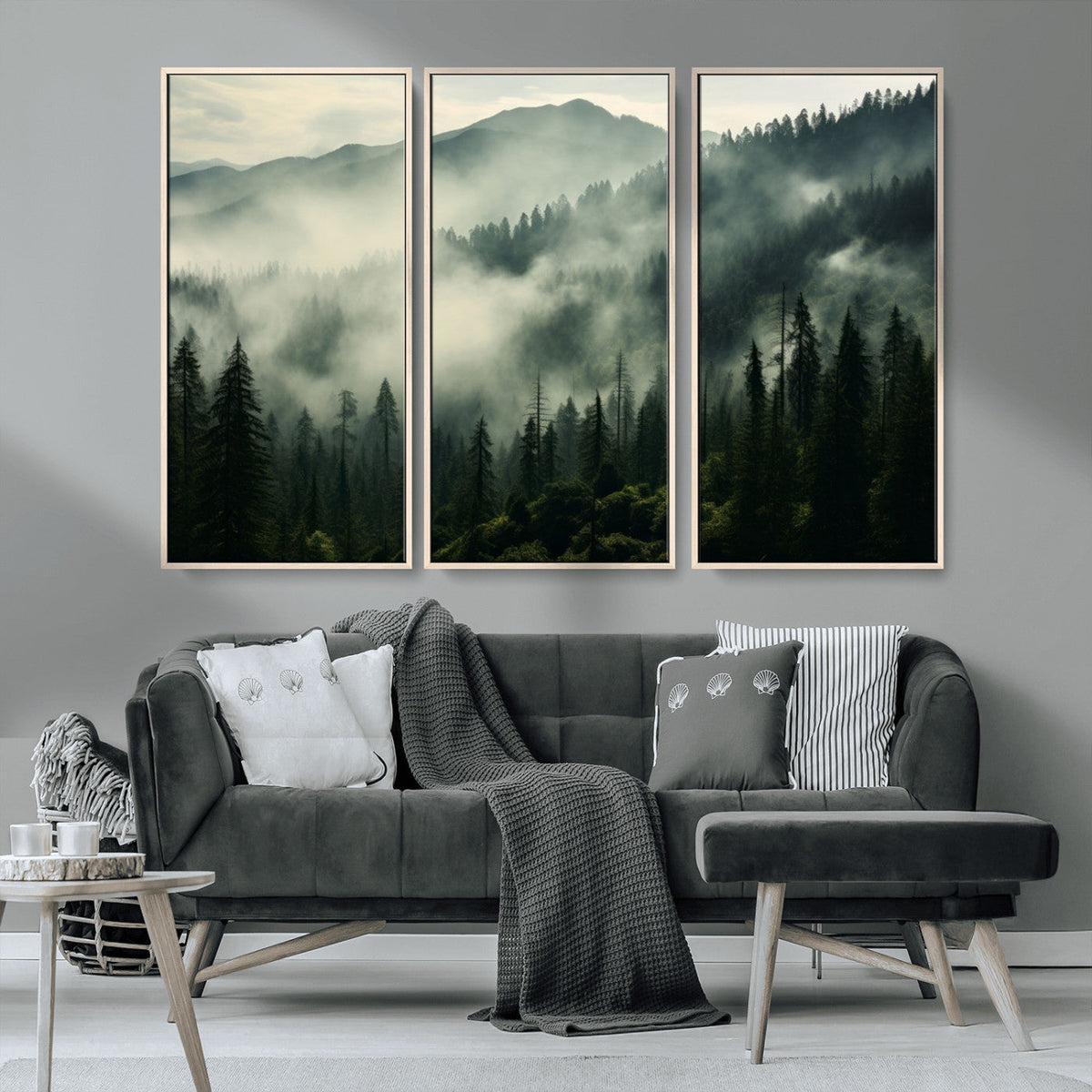 Captivating Misty Forest Wall Art Premium Canvas Print, A Foggy and Serene Atmosphere