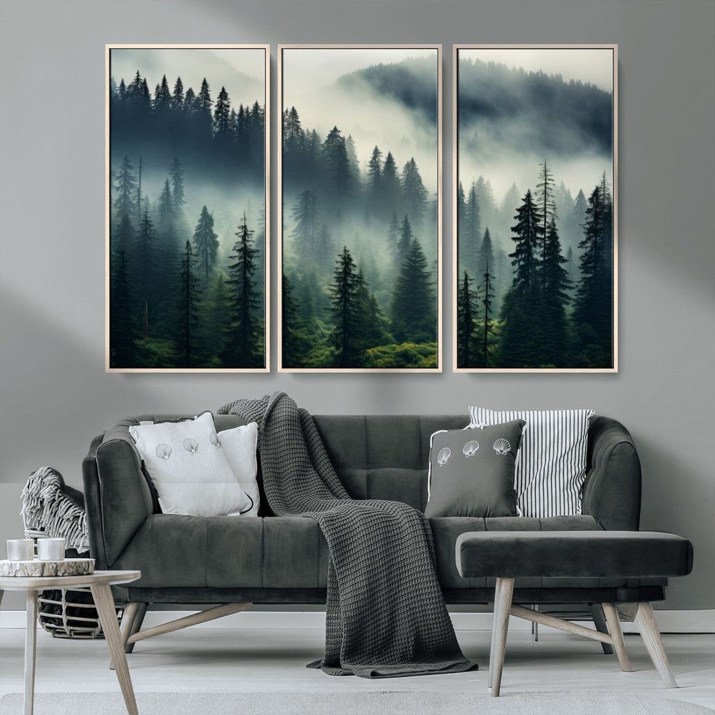 Captivating Misty Forest Wall Art, Foggy and Serene Atmosphere Canvas Print