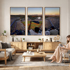 Dodger Stadium Sunset Game Triple Canvas Wall Art, Los Angeles Dodgers MLB Match
