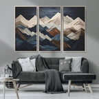 Rustic Mountain Landscape Wall Art Canvas Print, Framed 3D Wooden Effect Mountain Art