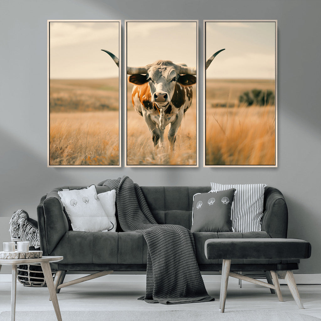 Texas Cow Wall Art Canvas Print for Farm House Wall Decor