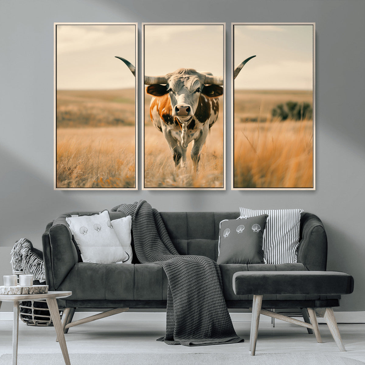 Texas Cow Wall Art Canvas Print for Farm House Wall Decor