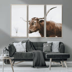 Rustic Bull Wall Art Canvas Print, Modern Longhorn Farmhouse Animal Decor