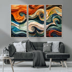 Abstract Wave Wall Art, Ready to Hang Framed Canvas Print | Extra Large 3 Piece Canvas Wall Art