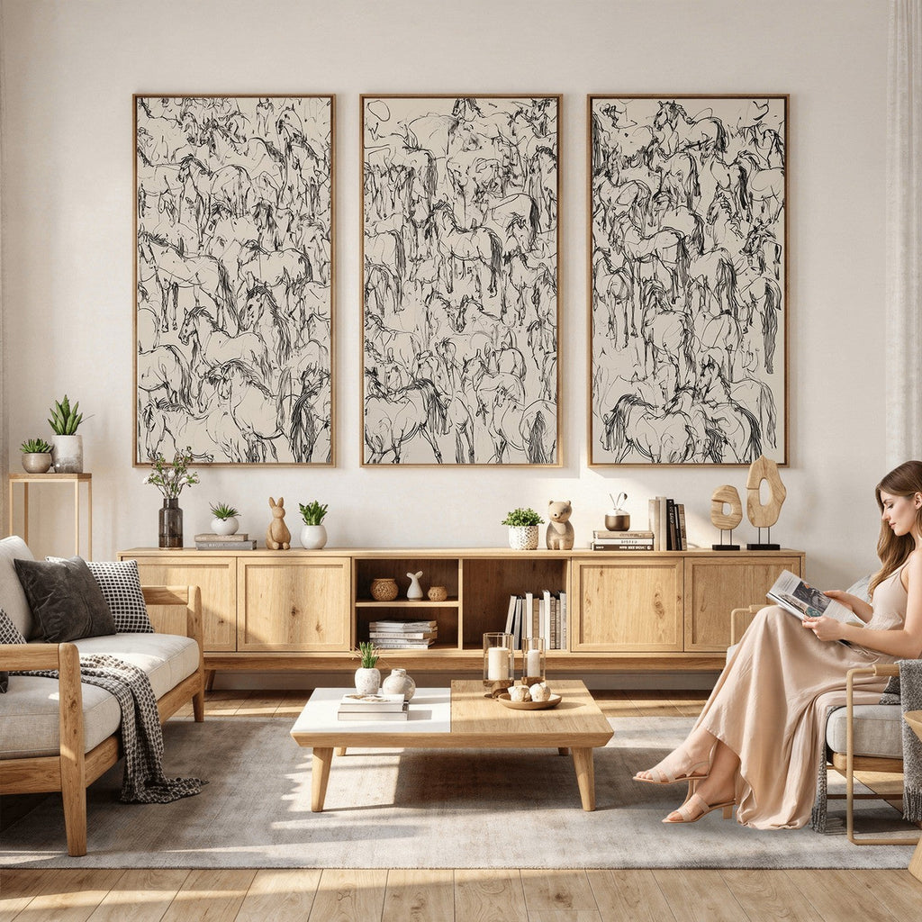 Abstract Horse Sketch Wall Art, Ready to Hang