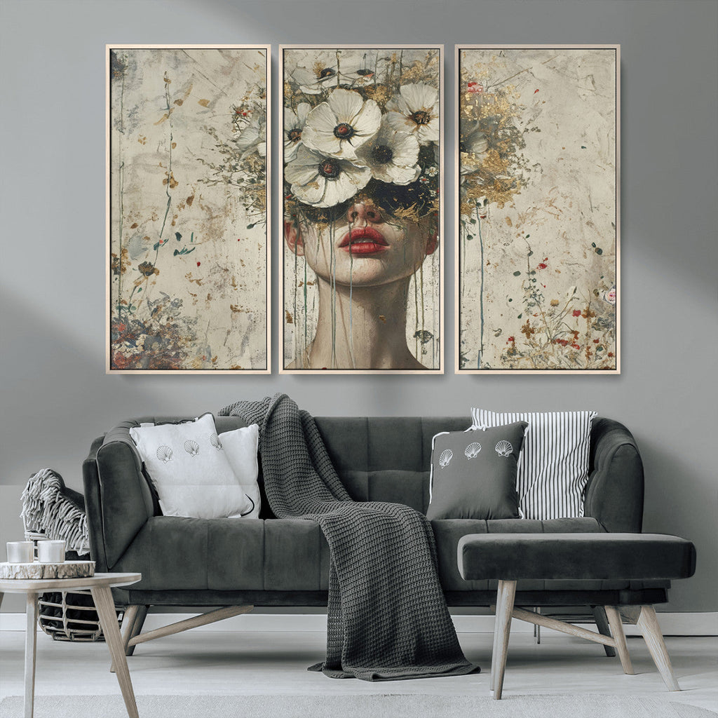 Abstract Floral Women Pastel Wall Art Canvas Print