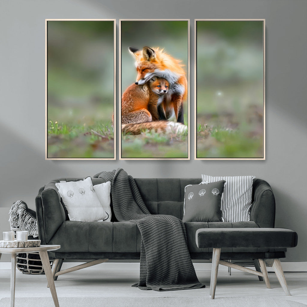 Heartwarming Fox and Baby Cub Wall Art | Canvas Print of Foxes in Nature