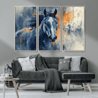 Abstract Blue Horse Wall Art Print Canvas | Western Horse Wall Art for Farmhouse Decor