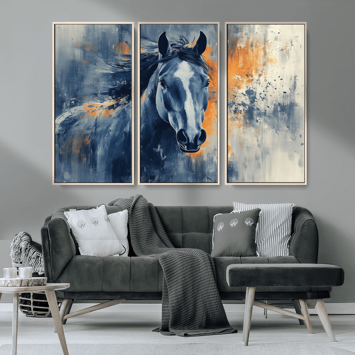 Abstract Blue Horse Wall Art Print Canvas | Western Horse Wall Art for Farmhouse Decor