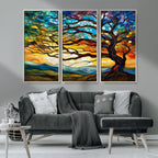Vibrant Mosaic Tree of Life Wall Art, Stained Glass Style Canvas Print