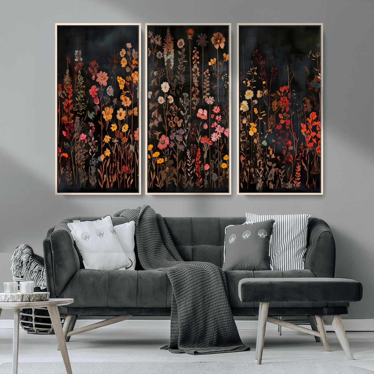 Large Floral Painting Print Illustration Flowers Canvas Wall Art