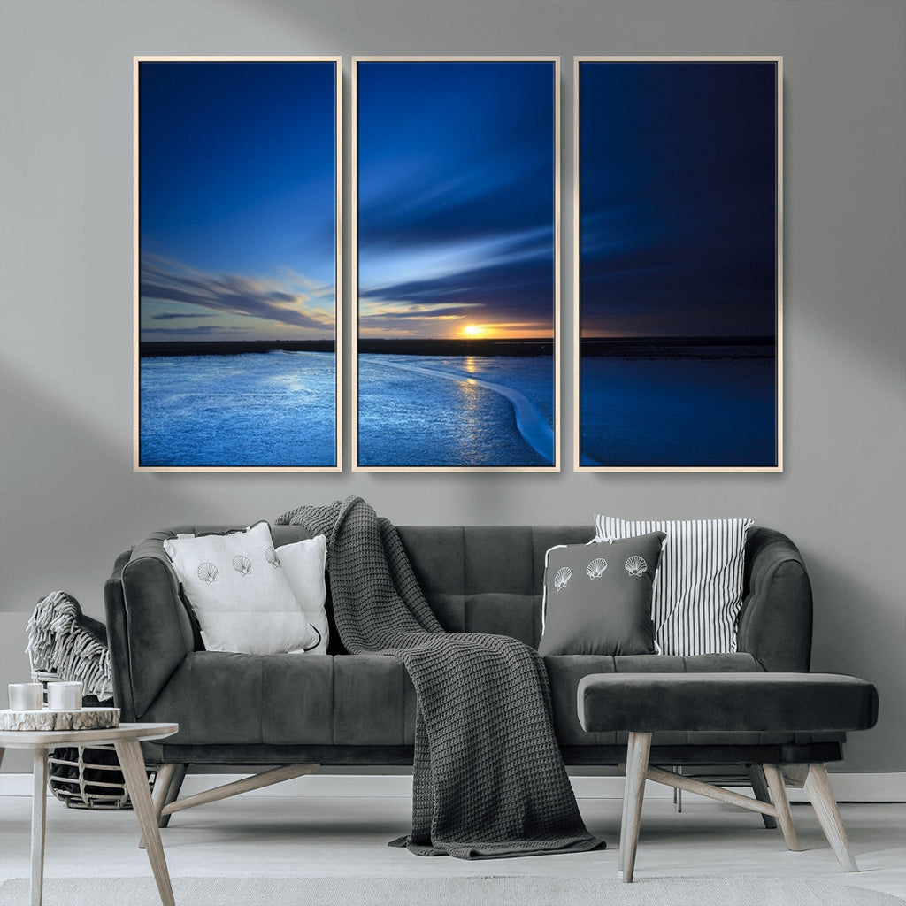 Blue Sunset Ocean Canvas Wall Art Print | Serene Coastal Horizon