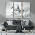 Large Wall Art Canvas Print, Beautiful Running White Horses
