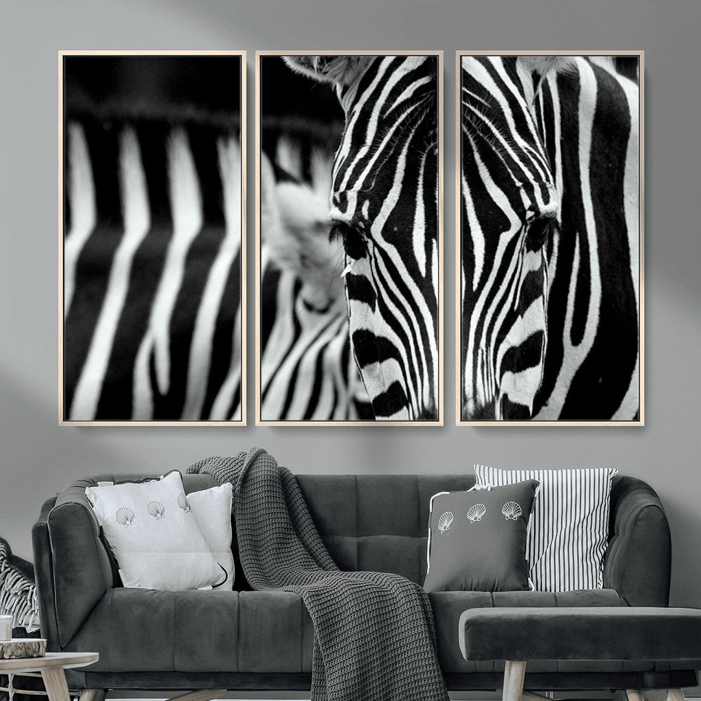 Zebra Wall Art | Zebra Close Up Canvas Print | Framed Black and White Wildlife