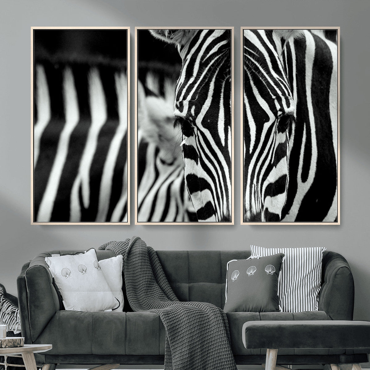 Zebra Wall Art | Zebra Close Up Canvas Print | Framed Black and White Wildlife