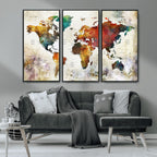 Watercolor World Map Canvas Print | Framed Travel Map Wall Art for Couples