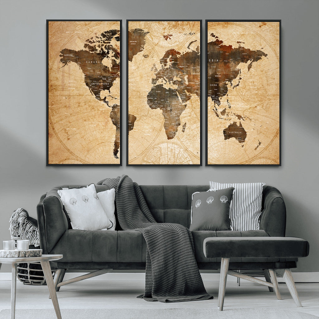 Push Pin World Map Canvas Print | Framed Travel Tracker Wall Art