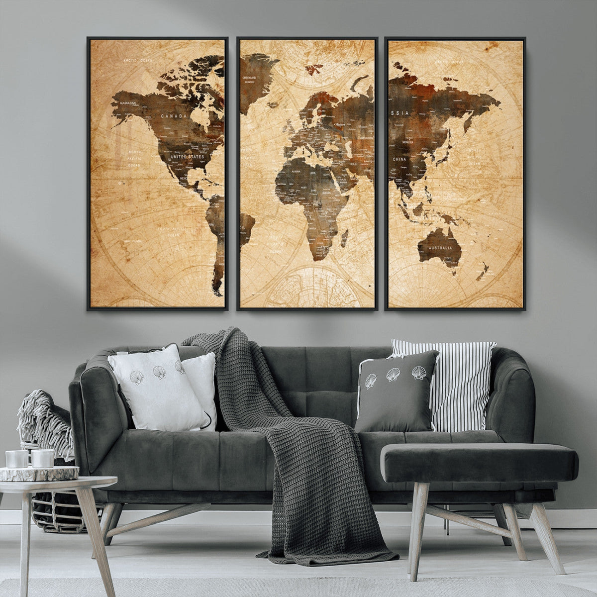 Push Pin World Map Canvas Print | Framed Travel Tracker Wall Art