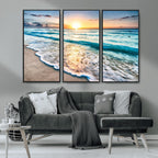 Sunset Beach Waves Canvas Wall Art | Ocean Sunset Coastal Print