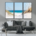 Serene Coastal Dune Path with Ocean View, 3-Panel Beach Canvas Wall Art