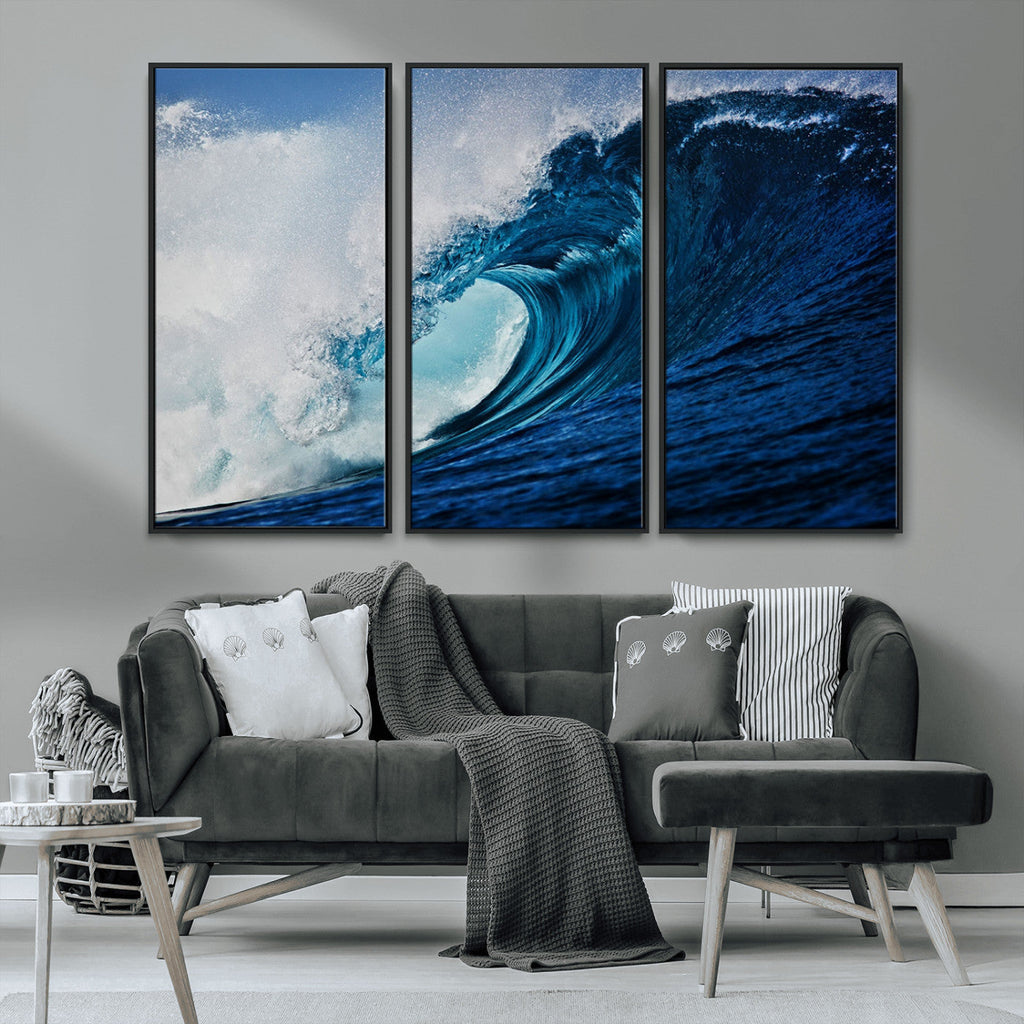 Ocean Wave at Sunset Canvas Art, Large Wall Print of Vibrant Water Waves