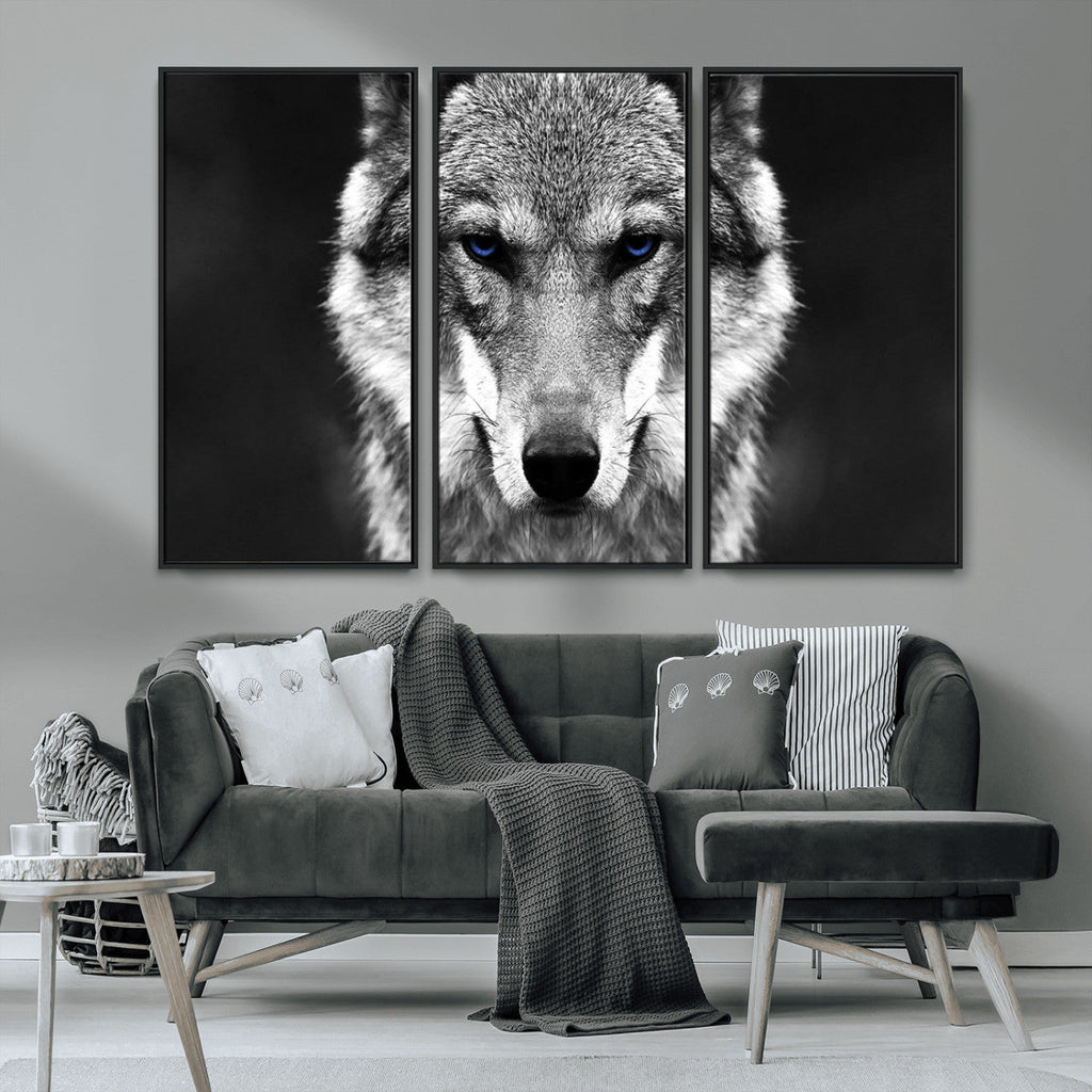 Black and White Wild Wolf Wall Art Canvas Print