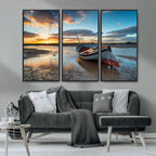 Small Boat At The Beach Sunset Wall Art, Boat Sunset Wall Art Canvas Print