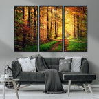 Sunlight Through Trees Wall Art Canvas Print | Autumn Forest Wall Art