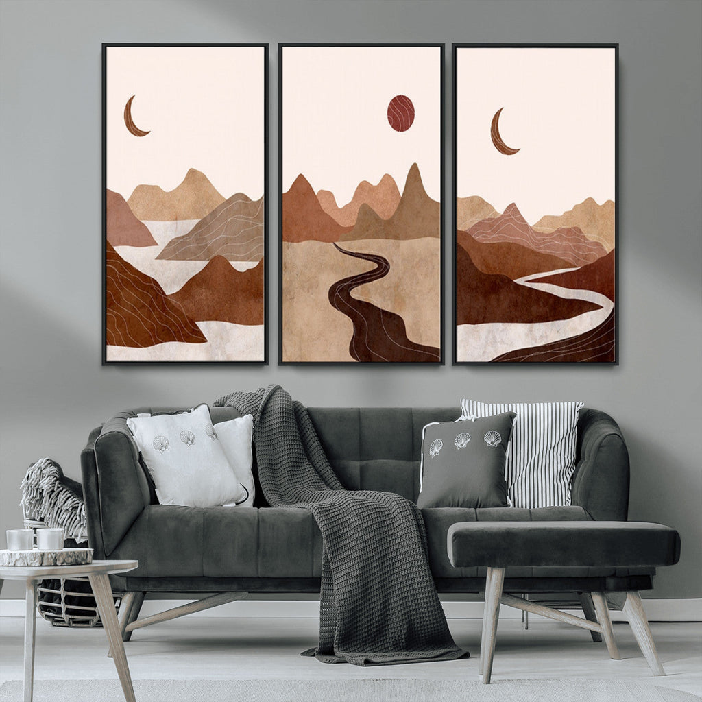 Boho Wall Art Canvas Print Set | Mid-Century Bohemian Wall Artwork, Boho Neutral