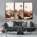 Boho Wall Art Canvas Print Set | Mid-Century Bohemian Wall Artwork, Boho Neutral