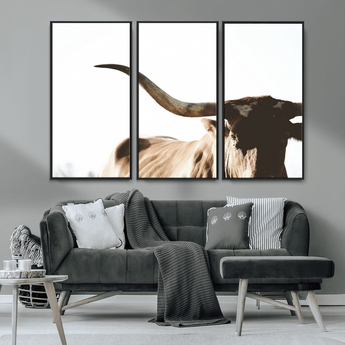 Texas Longhorn Wall Art Canvas Print, 3-Panel