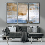 Blue Multi Panel Abstract Wall Art Canvas, Abstract Blue and Gold Canvas Print