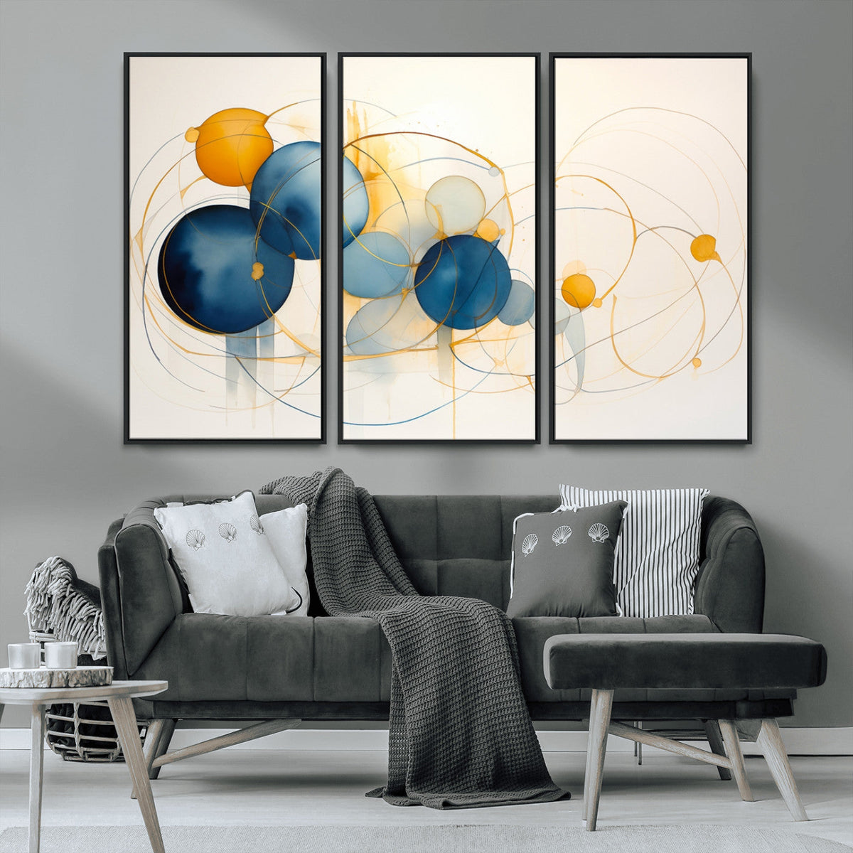 Geometric Blue Orange Abstract Wall Art Canvas, Geometric Blue Orange Canvas Print