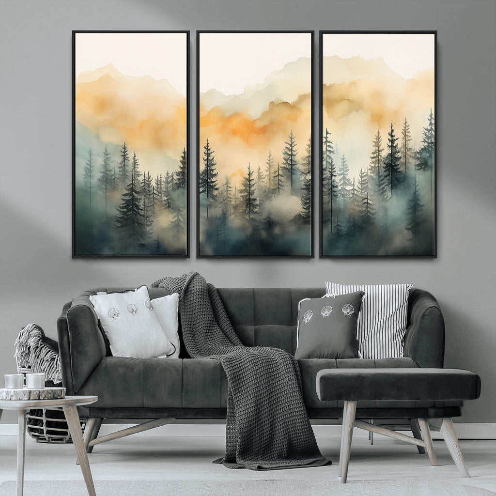 Abstract Forest Print | Mountain Wall Art | Autumn Landscape Canvas Print