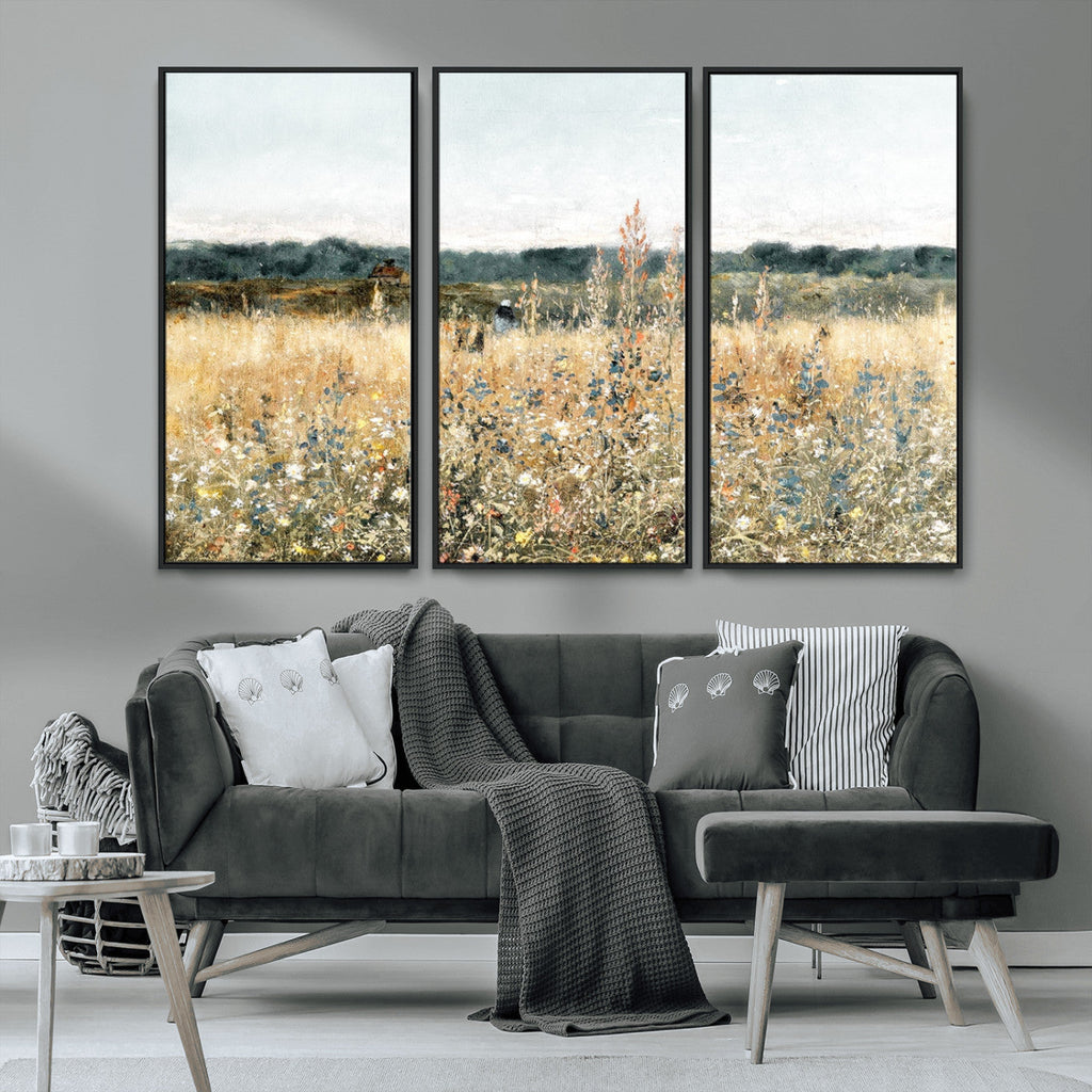 Wildflower Field Wall Art Canvas | Nature-Inspired Landscape Canvas Print for Living Room or Office