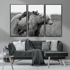 Bear and Cub Wall Art Canvas | Grizzly 399 Bear and Cub Black and White Wildlife Print