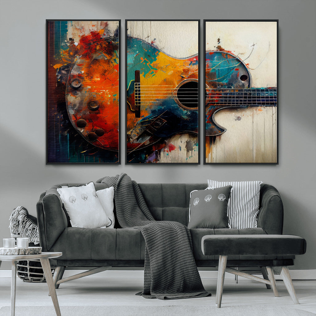 Abstract Guitar Wall Art Canvas | Vibrant Music-Inspired Art for Living Room or Studio