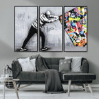 Banksy Art Behind the Curtain Street Wall Art Canvas Print | Urban Graffiti Style Wall Decor