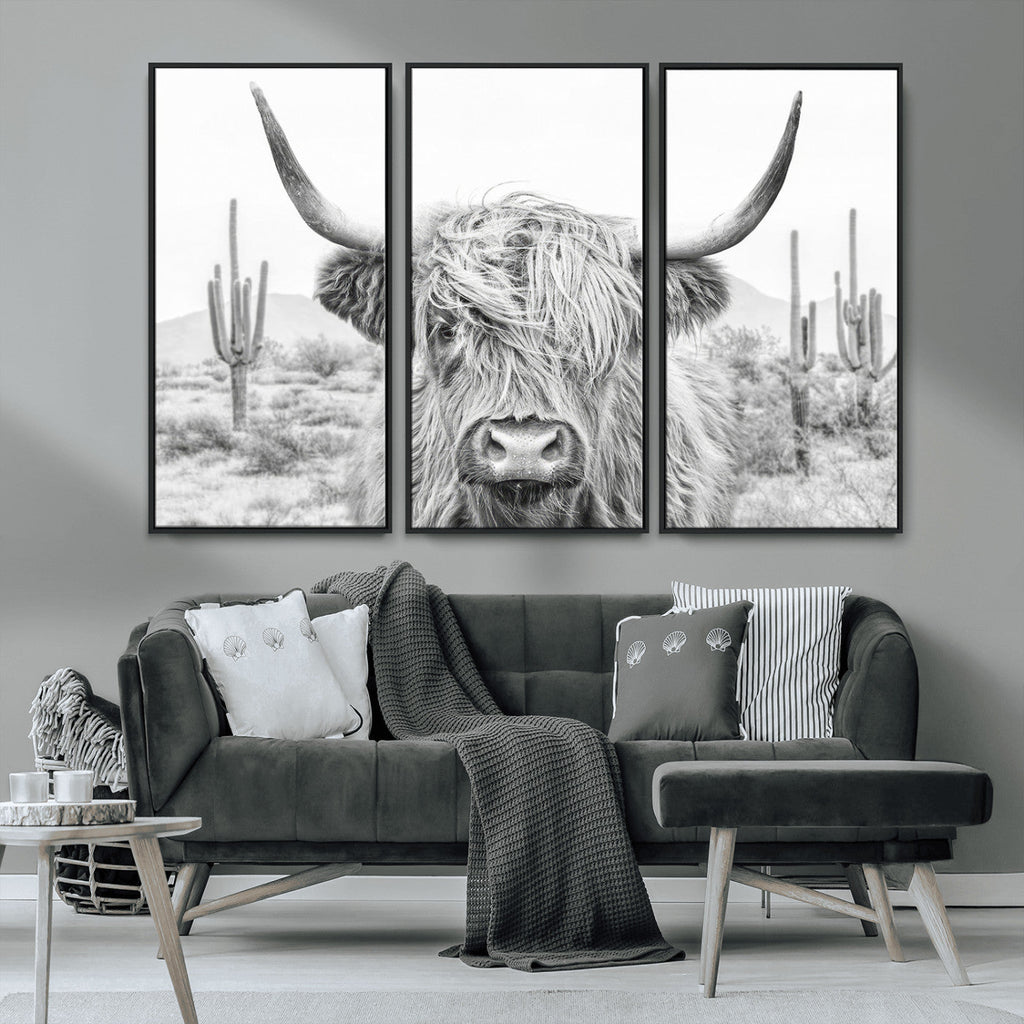 Rustic Charm, Cow Longhorn Black White Bighorn Wall Art