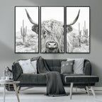 Rustic Charm, Cow Longhorn Black White Bighorn Wall Art