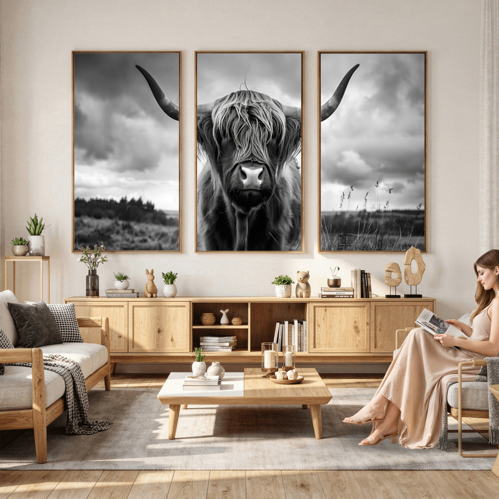 Scottish Cow Wall Art Canvas Print, Longhorn Wall Art