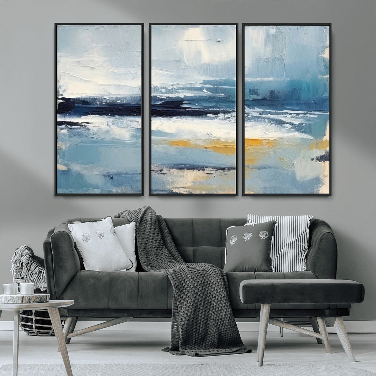 Abstract Ocean Canvas Wall Art - Coastal Blue and Gold