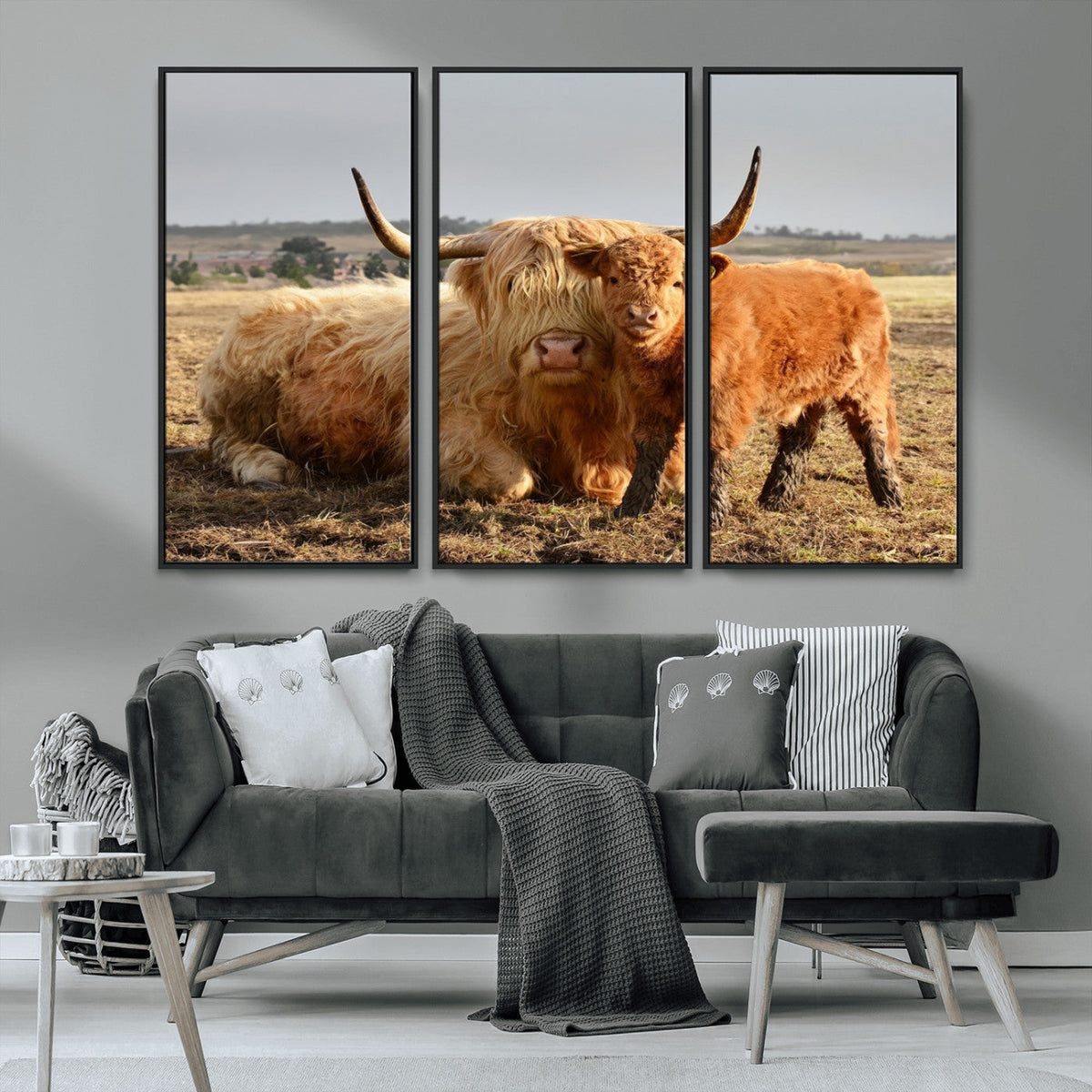 Highland Cow Canvas Wall Art Animal Print for Farm House Decor