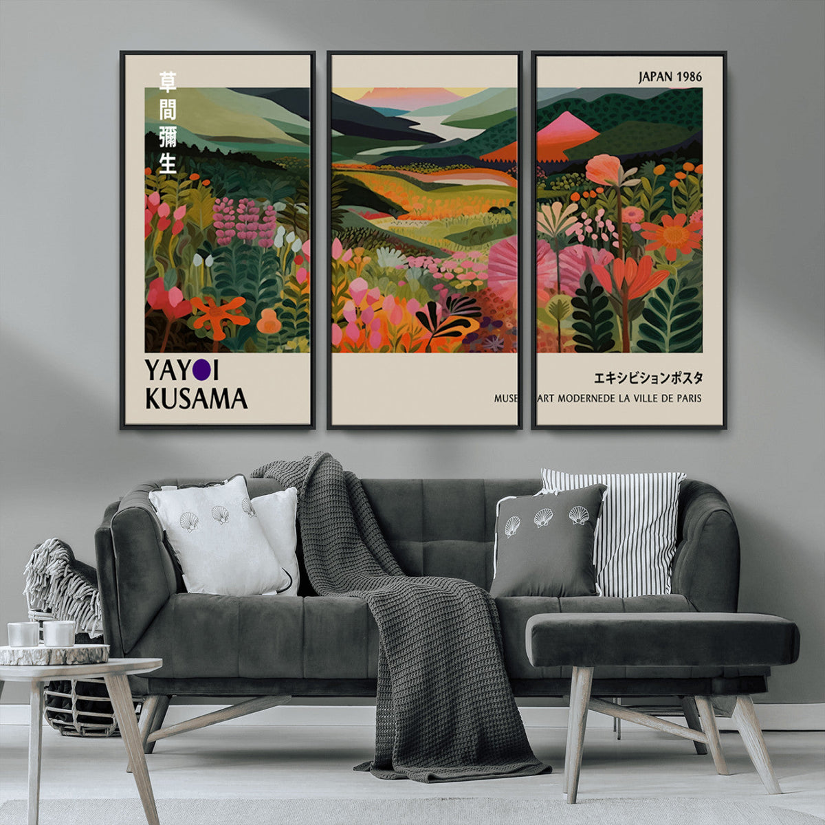 Yayoi Kusama Abstract Print, Vibrant Floral Mountain Art