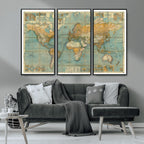 Push Pin World Map Canvas Print | Travel Tracker Wall Art for Couples