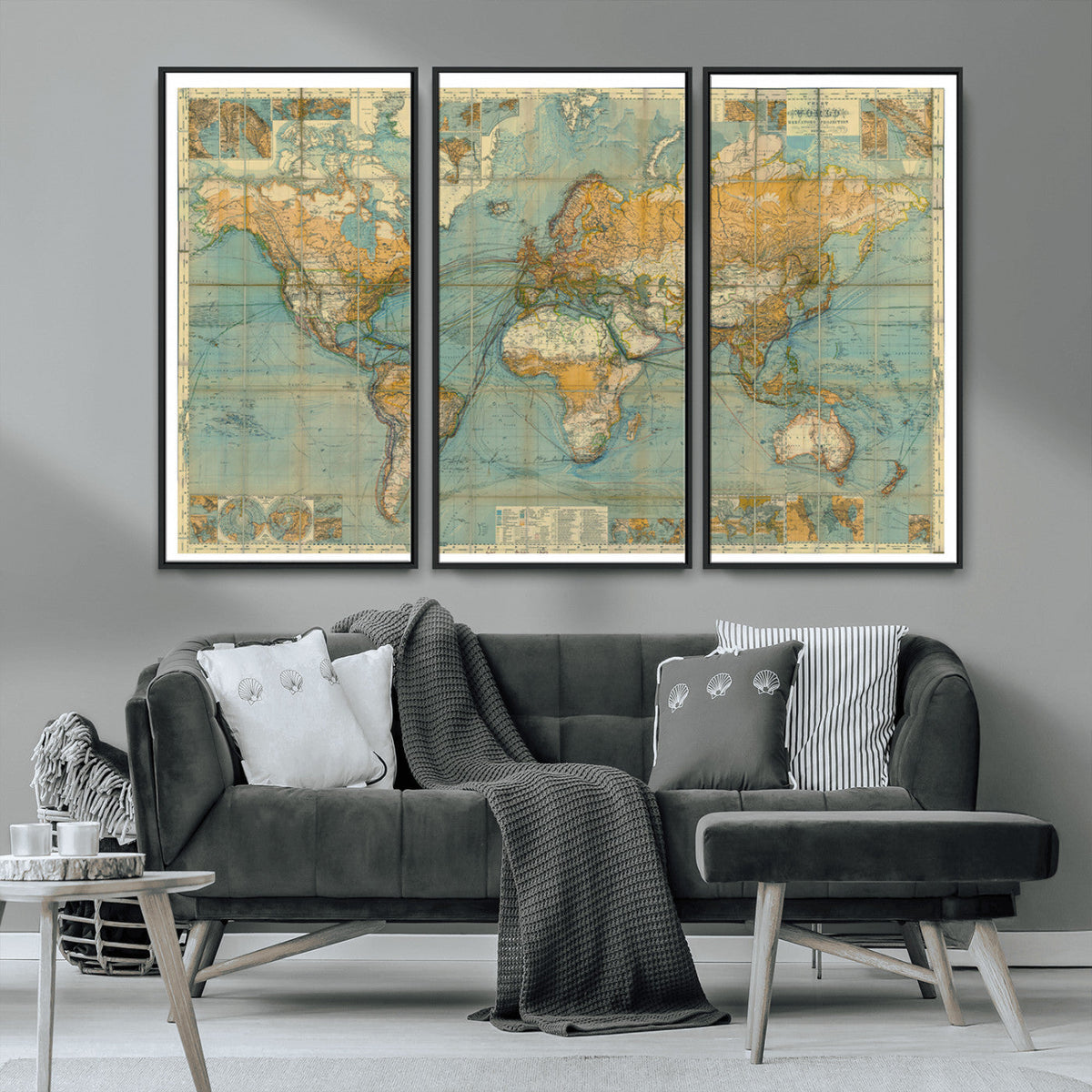 Push Pin World Map Canvas Print | Travel Tracker Wall Art for Couples