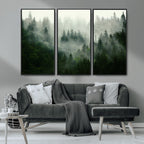 Misty Forest Wall Art | Tranquil Green Woodland Canvas Print