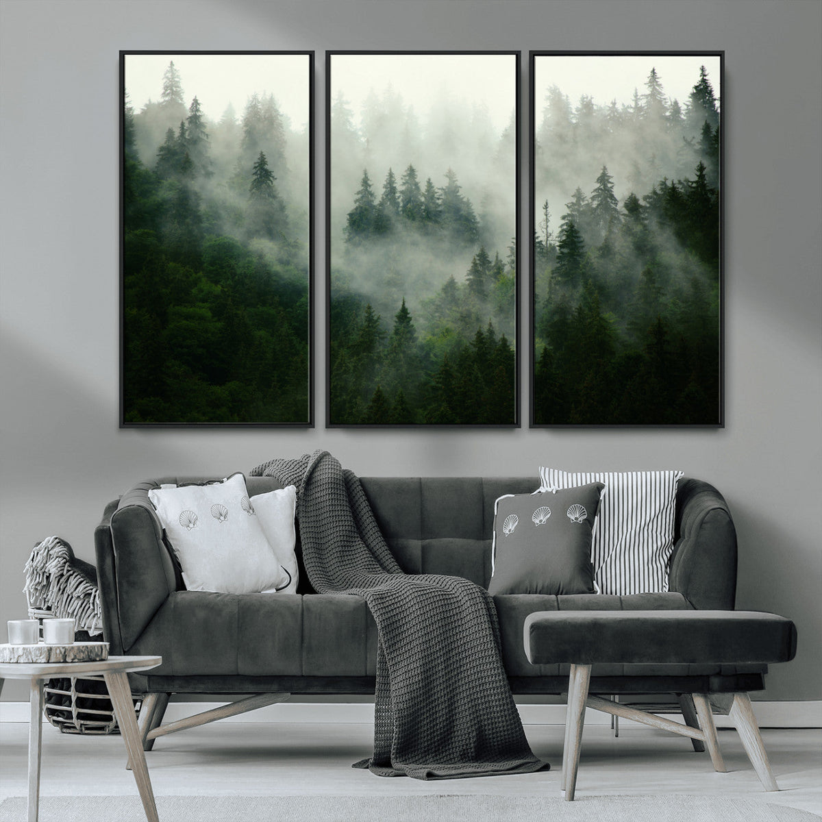 Misty Forest Wall Art | Tranquil Green Woodland Canvas Print