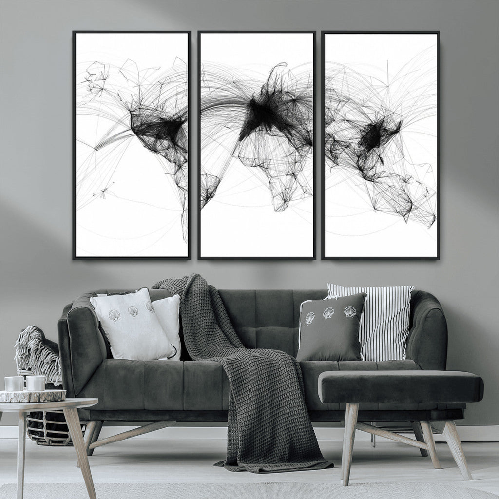 Abstract World Map Wall Art | Framed Geometric Line Canvas