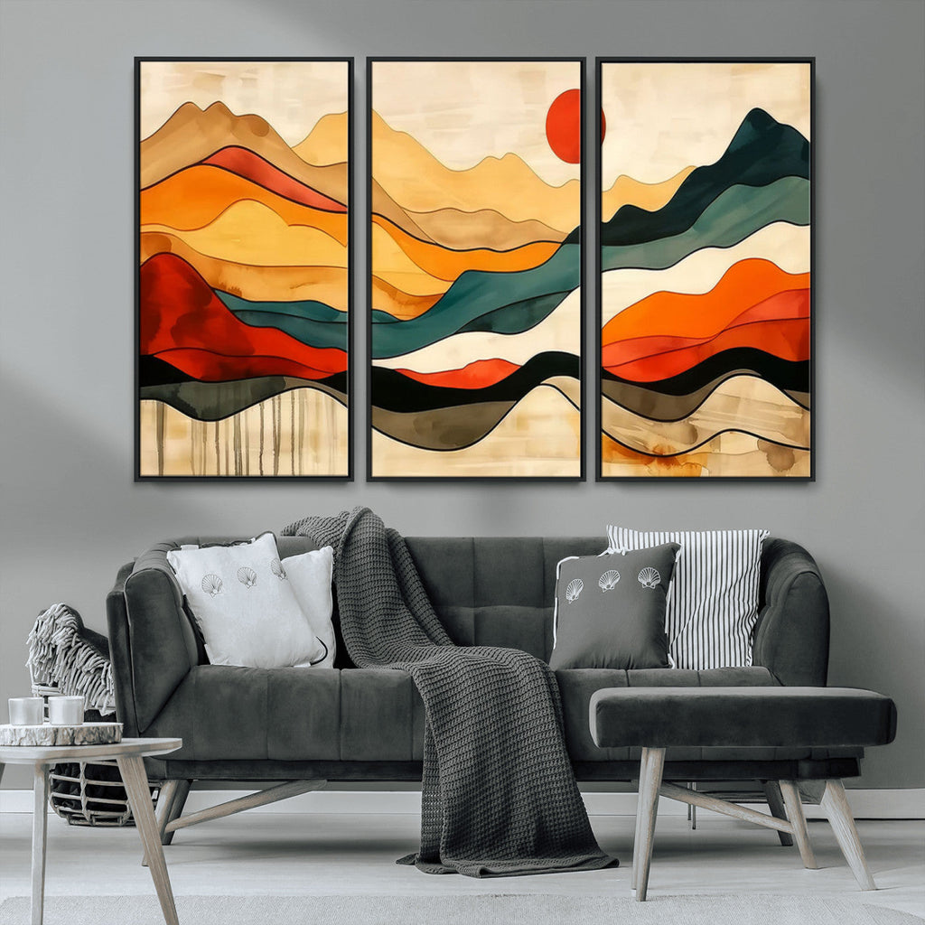Abstract Mountain Wall Art | Framed Colorful Landscape Canvas
